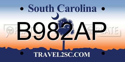 B982AP South Carolina License Plate