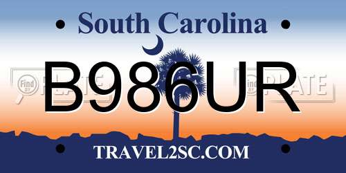 B986UR South Carolina License Plate