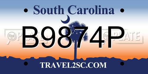 B9874P South Carolina License Plate