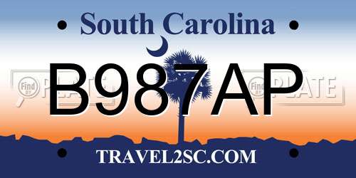 B987AP South Carolina License Plate
