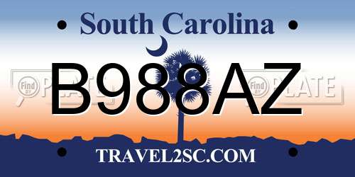 B988AZ South Carolina License Plate