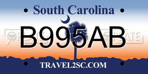 B995AB South Carolina License Plate