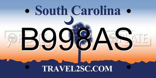 B998AS South Carolina License Plate
