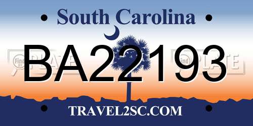 BA22193 South Carolina License Plate
