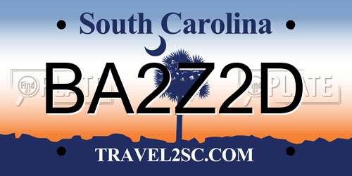 BA2Z2D South Carolina License Plate