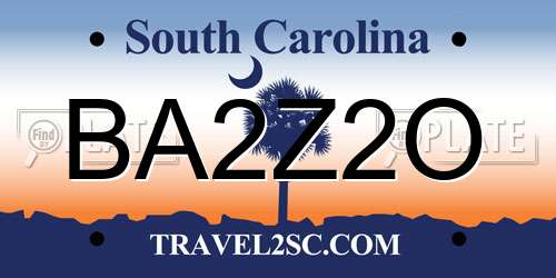 BA2Z2O South Carolina License Plate