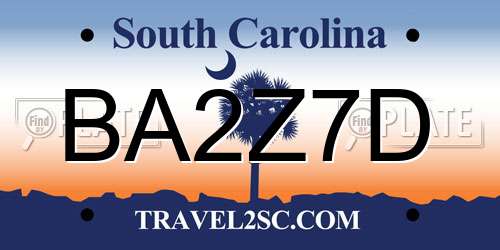 BA2Z7D South Carolina License Plate