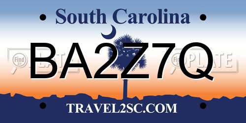 BA2Z7Q South Carolina License Plate