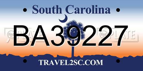 BA39227 South Carolina License Plate