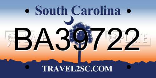 BA39722 South Carolina License Plate