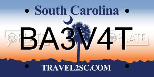 BA3V4T South Carolina License Plate