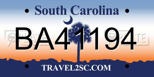 BA41194 South Carolina License Plate