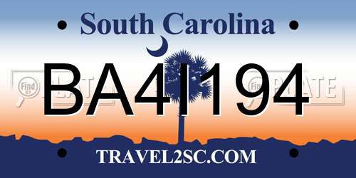 BA4I194 South Carolina License Plate