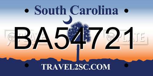 BA54721 South Carolina License Plate