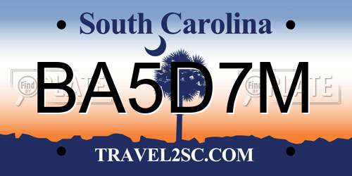 BA5D7M South Carolina License Plate