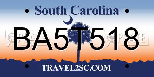 BA5T518 South Carolina License Plate
