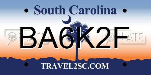 BA6K2F South Carolina License Plate
