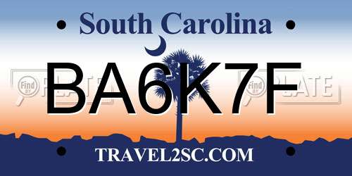 BA6K7F South Carolina License Plate