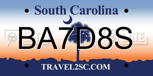 BA7D8S South Carolina License Plate