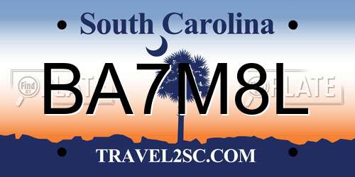 BA7M8L South Carolina License Plate