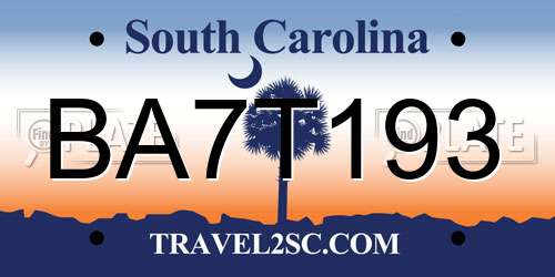 BA7T193 South Carolina License Plate