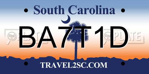 BA7T1D South Carolina License Plate