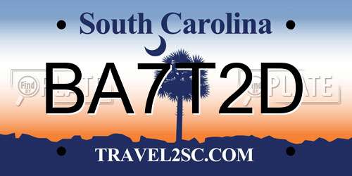 BA7T2D South Carolina License Plate