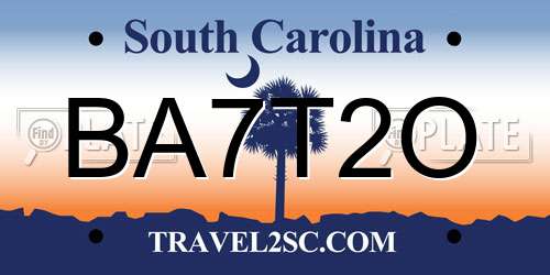 BA7T2O South Carolina License Plate