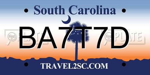 BA7T7D South Carolina License Plate