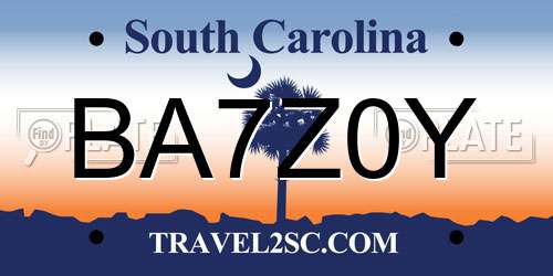 BA7Z0Y South Carolina License Plate