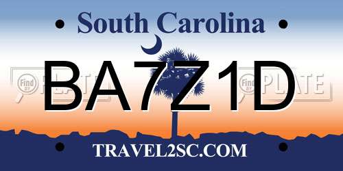 BA7Z1D South Carolina License Plate