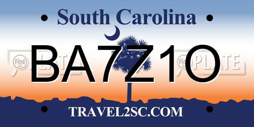 BA7Z1O South Carolina License Plate