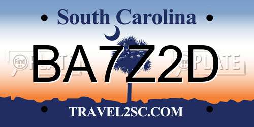 BA7Z2D South Carolina License Plate