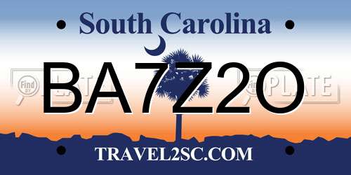 BA7Z2O South Carolina License Plate
