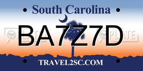 BA7Z7D South Carolina License Plate