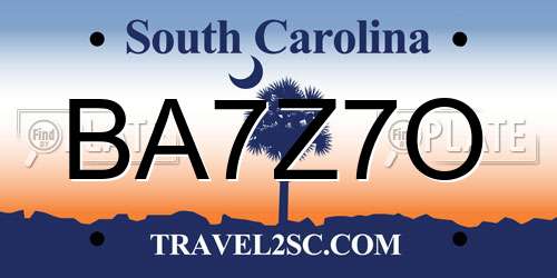 BA7Z7O South Carolina License Plate
