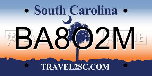 BA8O2M South Carolina License Plate