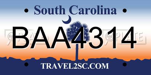 BAA4314 South Carolina License Plate