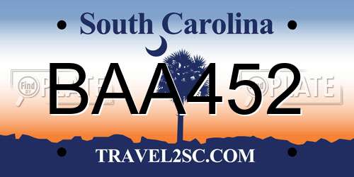 BAA452 South Carolina License Plate