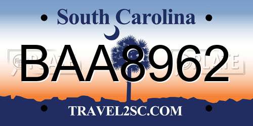 BAA8962 South Carolina License Plate