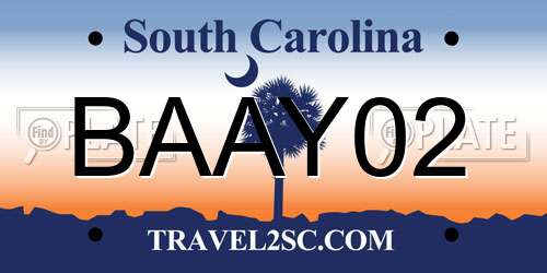 BAAY02 South Carolina License Plate