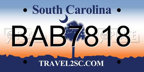 BAB7818 South Carolina License Plate