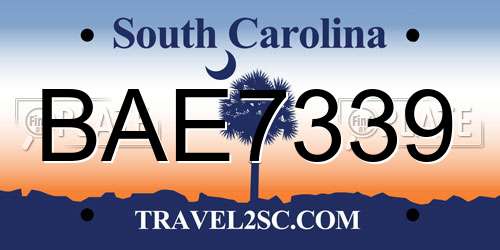 BAE7339 South Carolina License Plate
