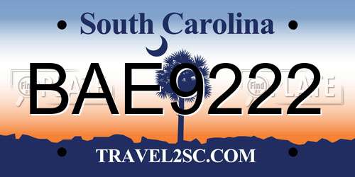 BAE9222 South Carolina License Plate