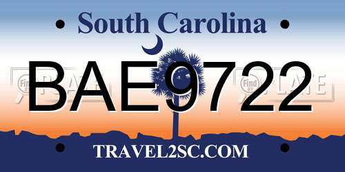 BAE9722 South Carolina License Plate