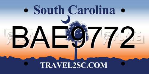 BAE9772 South Carolina License Plate