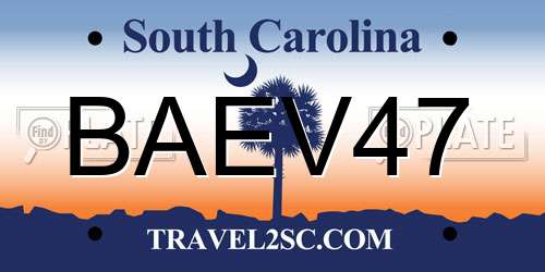 BAEV47 South Carolina License Plate