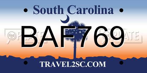 BAF769 South Carolina License Plate