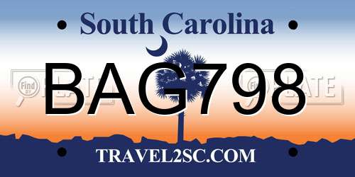 BAG798 South Carolina License Plate
