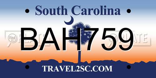 BAH759 South Carolina License Plate